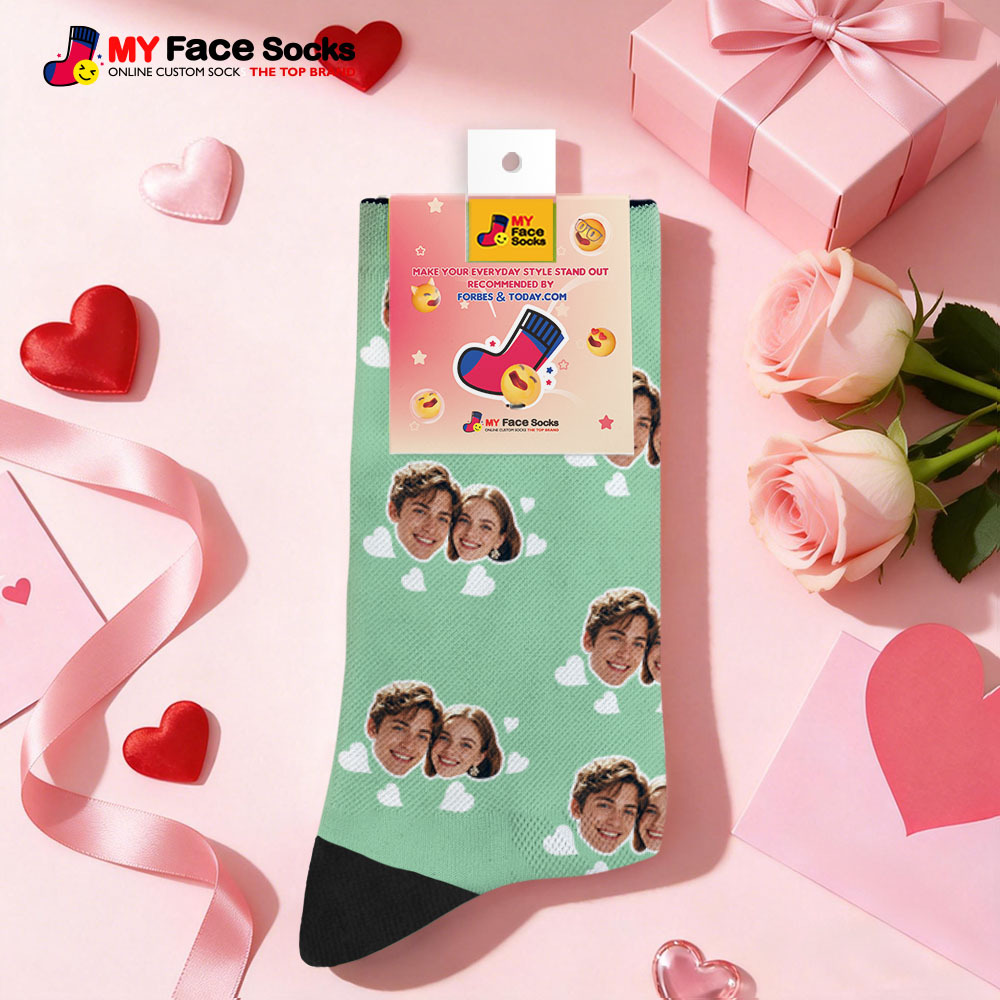 Custom Couple Theme Heart Face Socks Personalized I Love You Couple Valentine Day Socks with Photo Cute Couple Gift - MyFaceSocksAU