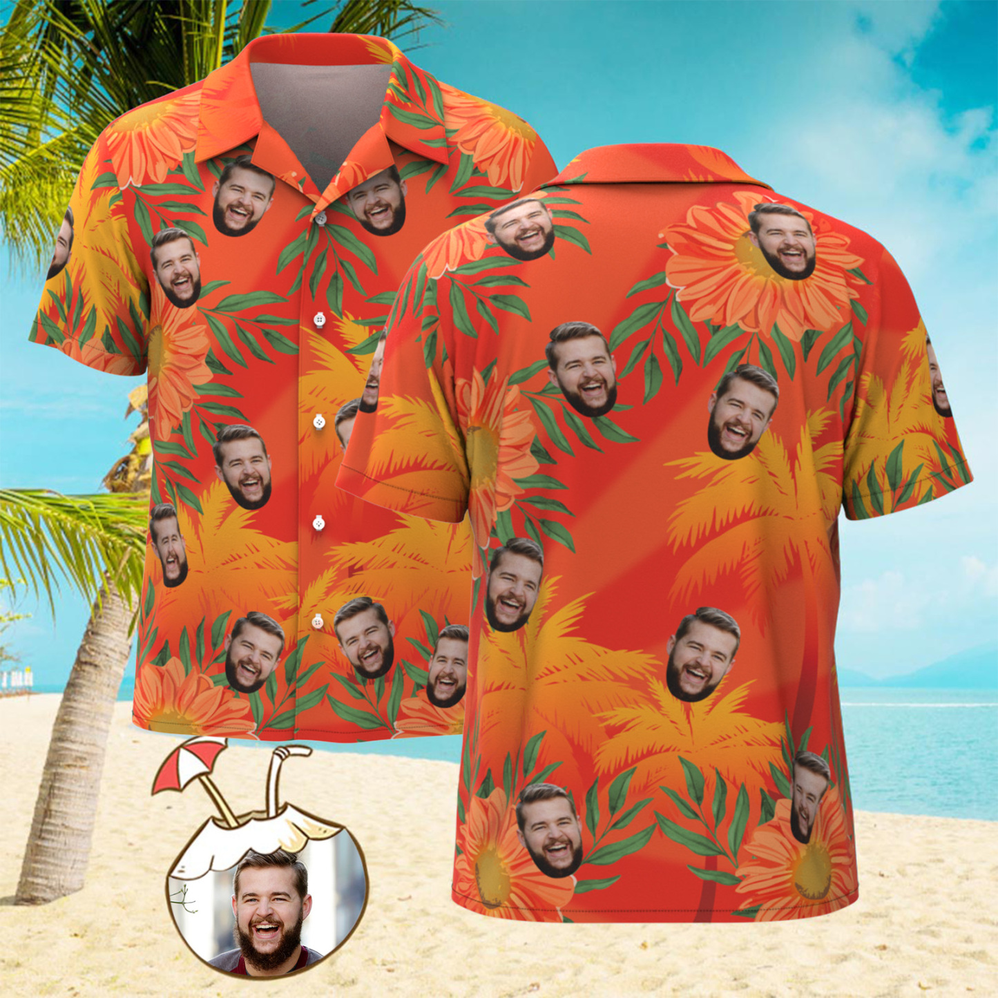 Custom Original Hawaiian Aloha Shirts Face Hawaiian Shirts Coconut Tree Shirts Summer Day Group Gift - MyFaceSocksAU