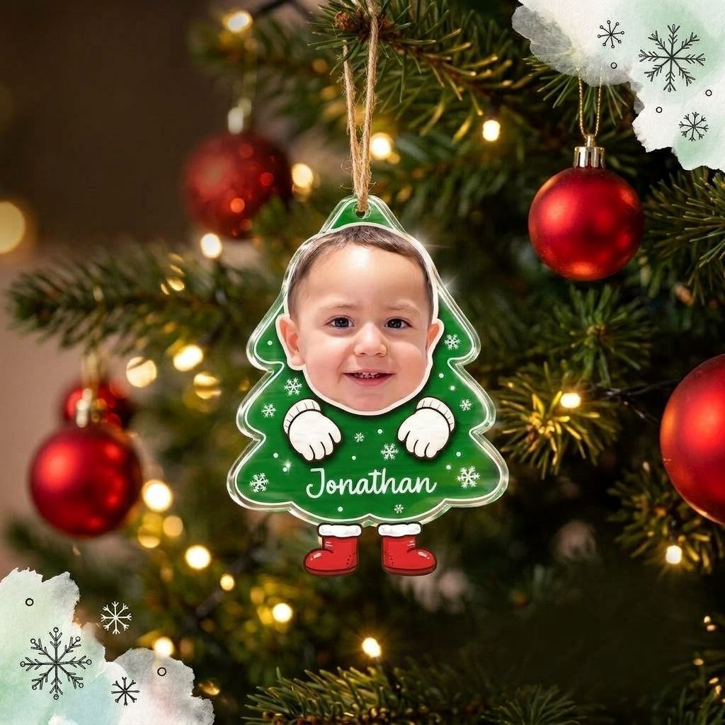 Personalized Kids Photo Christmas Tree Ornament – Custom Name Gift for Baby, Toddler or Grandchild, Holiday Decor - MyFaceSocksAU