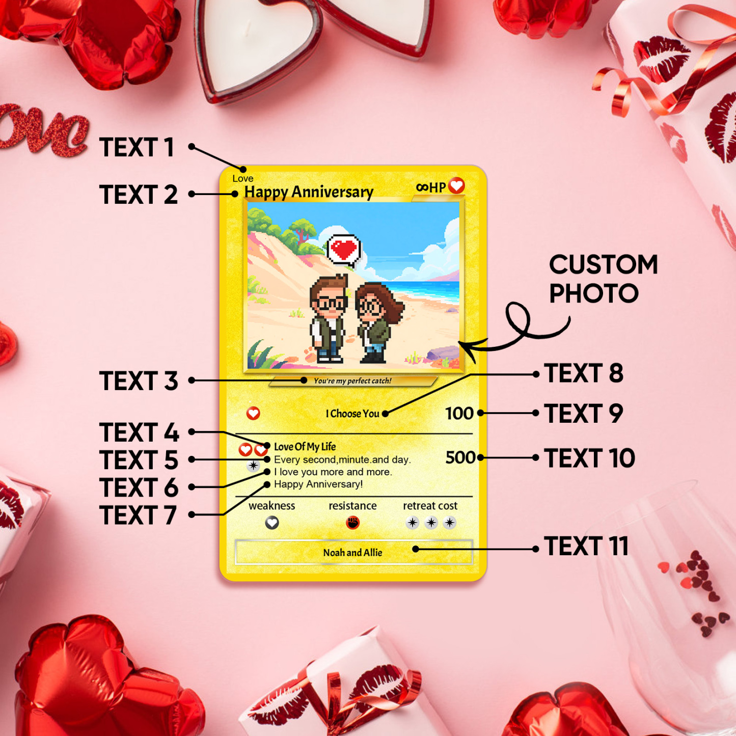 Custom Anniversary Day Poke Card Personalized Pixel Man Style Couple Card Cute Cartoon Photo Gift for Him or Her - MyFaceSocksAU