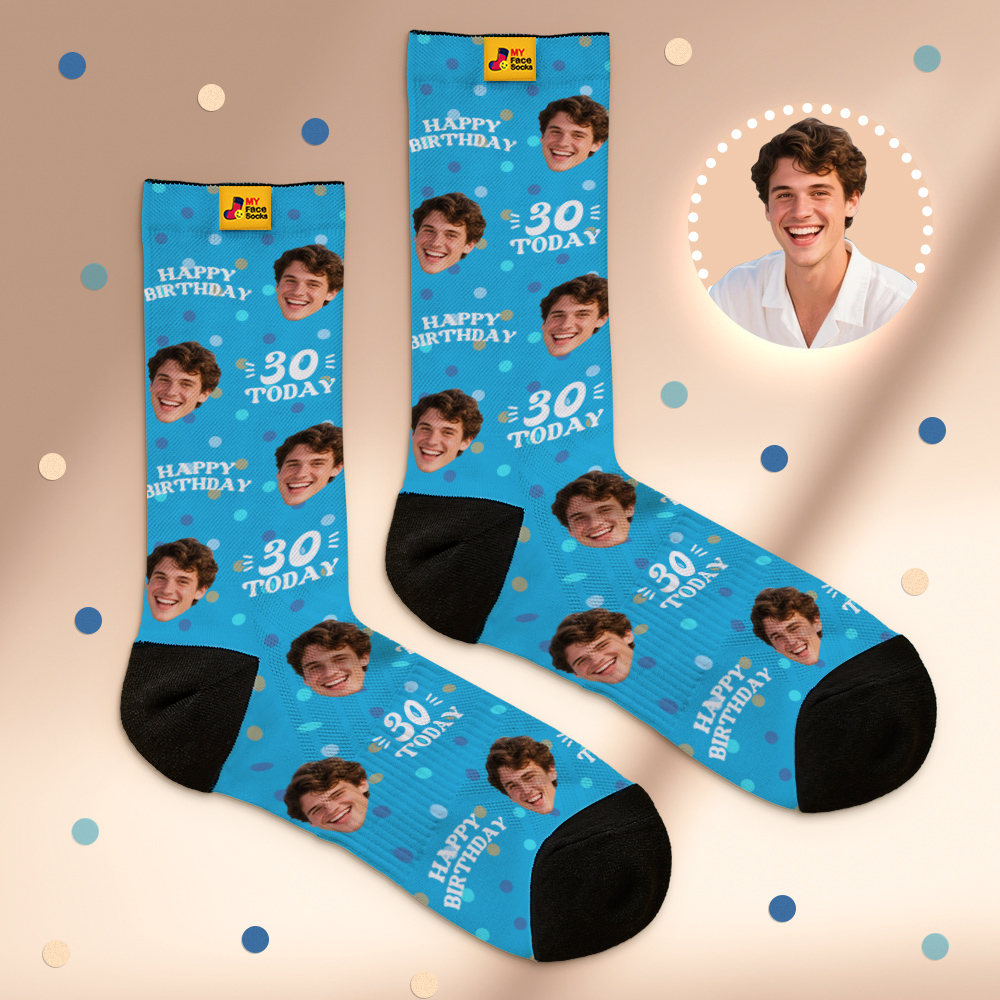 Custom Face Socks Gray Birthday Socks Personalized Birthday Polka Dot Socks with Faces Photo Funny Gift Photo Birthday Socks - MyFaceSocksAU