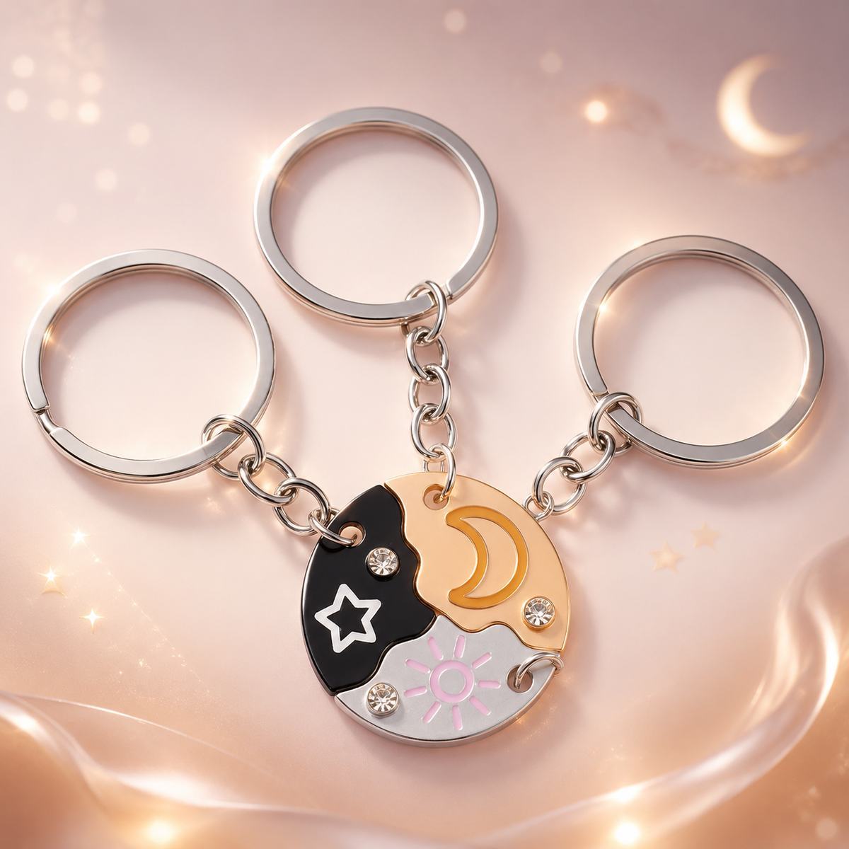 Celestial Friendship Keychain – Sun, Moon & Star Split Design for Best Friends, BFF Gift - MyFaceSocksAU