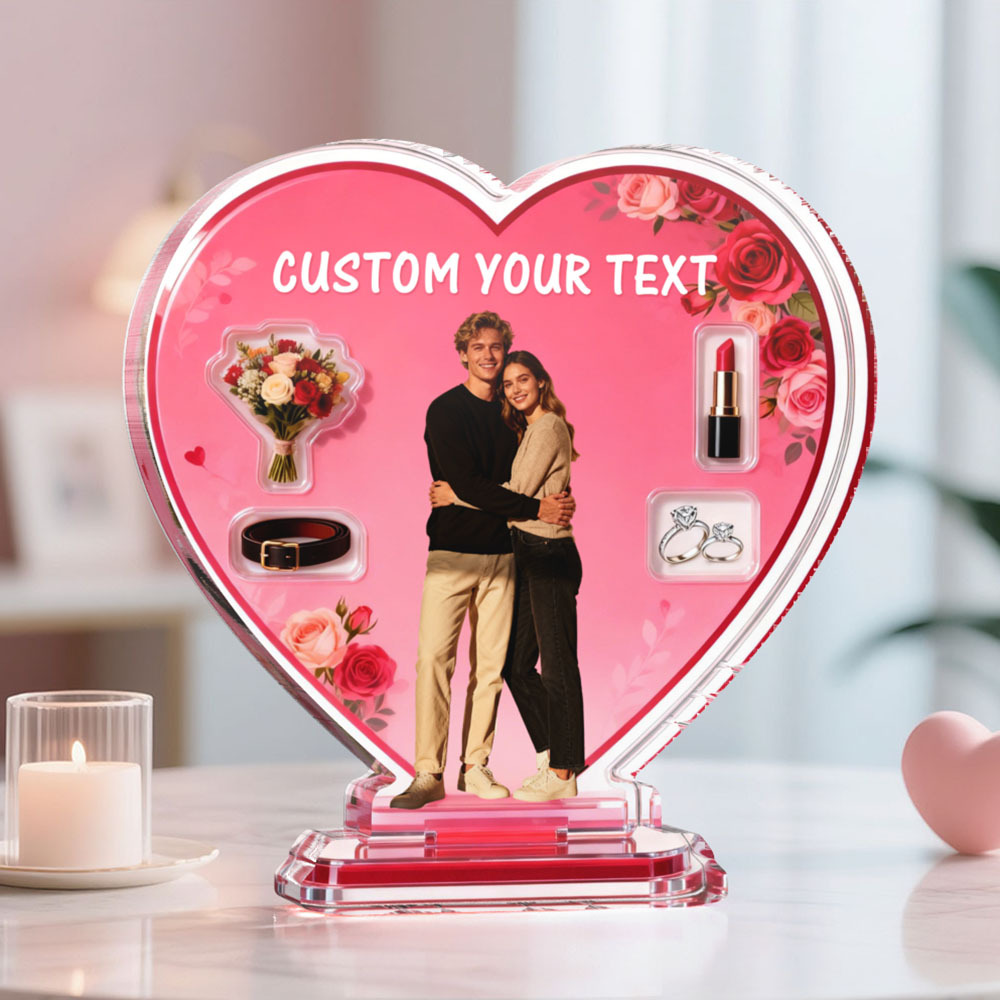 Custom Couple Photo Red Heart-shaped Ornament Personalized Photo and Text Ornament Valentine Gift - MyFaceSocksAU