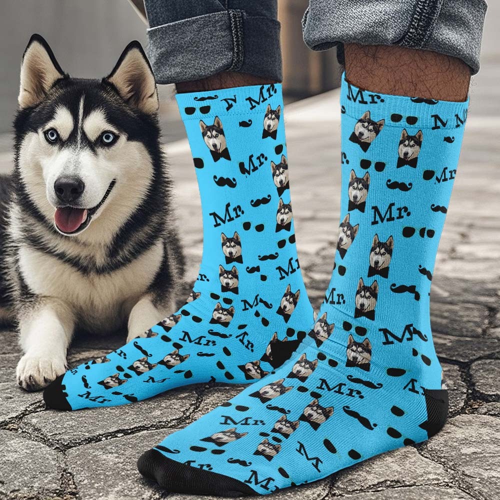 Custom Full Face Socks Mr Cute Green Socks Personalized Photo Custom Design Best Gift Idea - MyFaceSocksAU