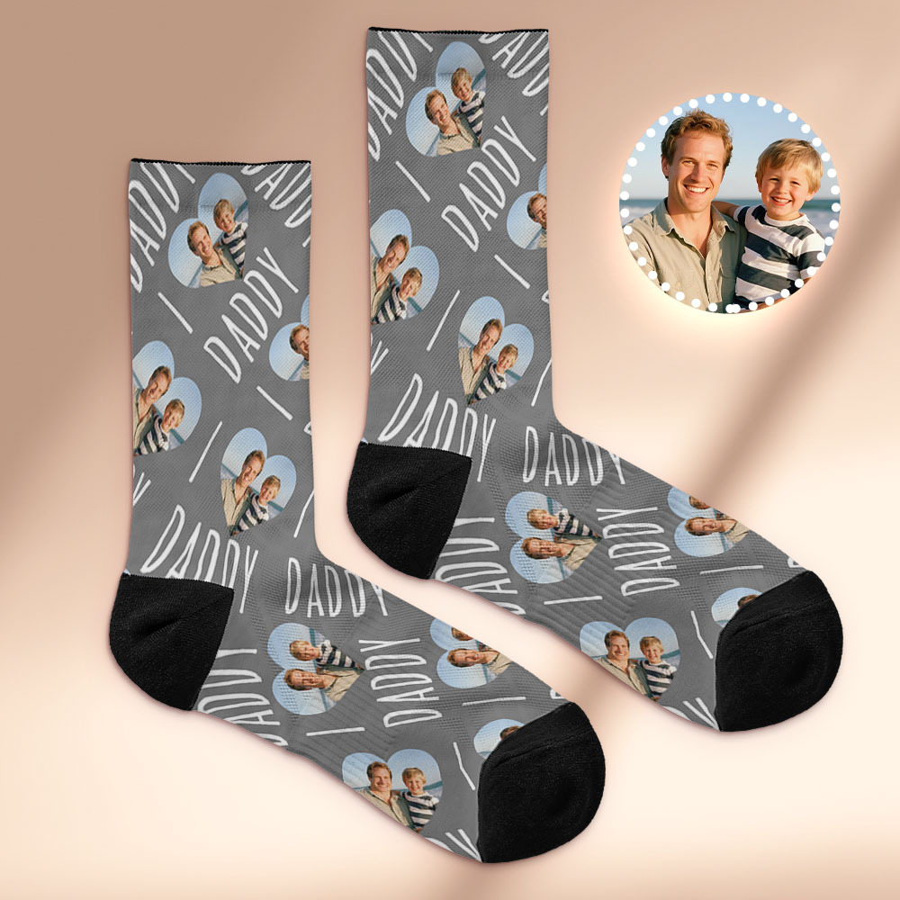Custom Face Socks I Love Daddy Face Socks Photo Print Socks Colorful Dad Socks Personalized Fathers Day Gift - MyFaceSocksAU