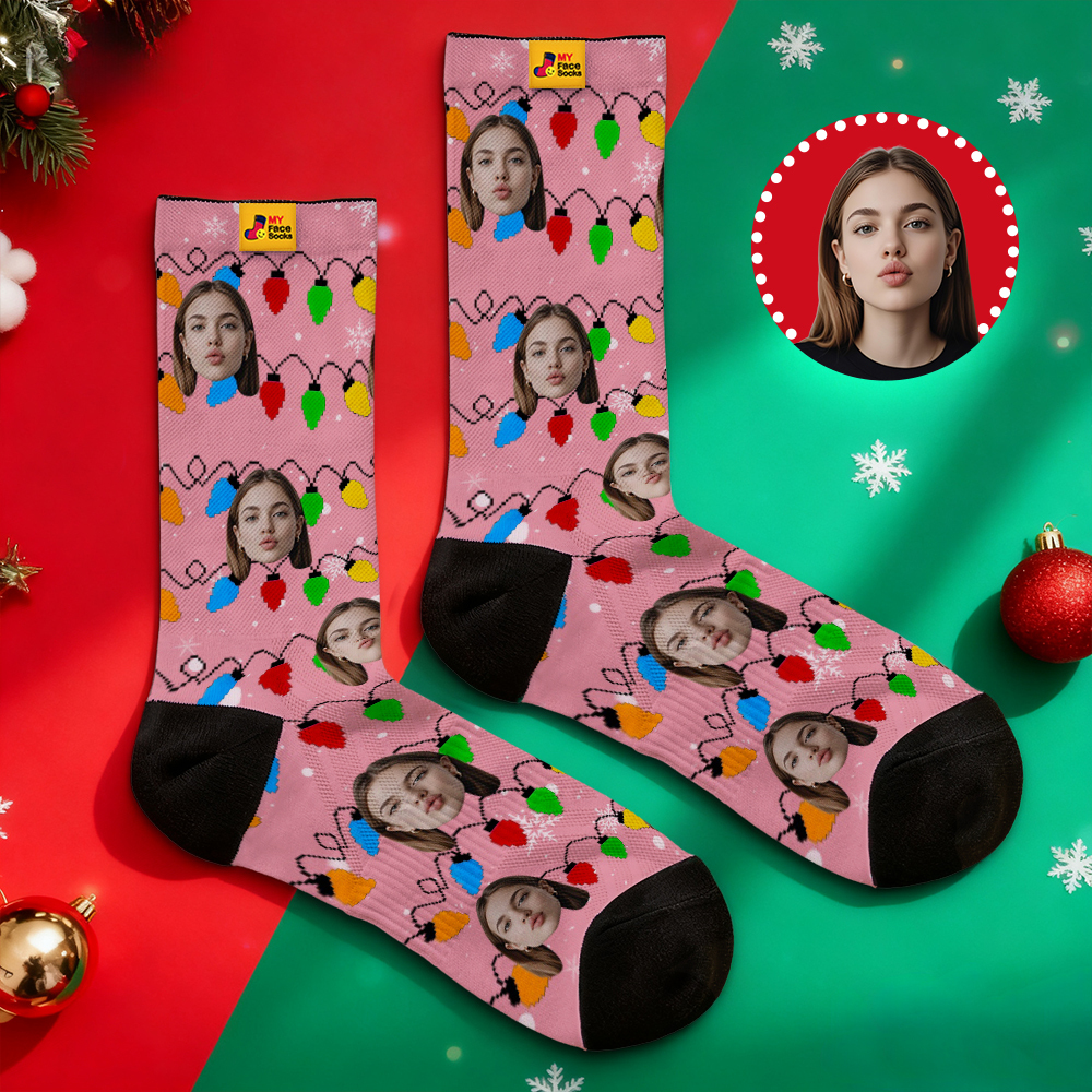 Custom Multicolor Christmas Light Socks Personalized Socks  Perfect Family Holiday Gift Christmas Socks Gift - MyFaceSocksAU