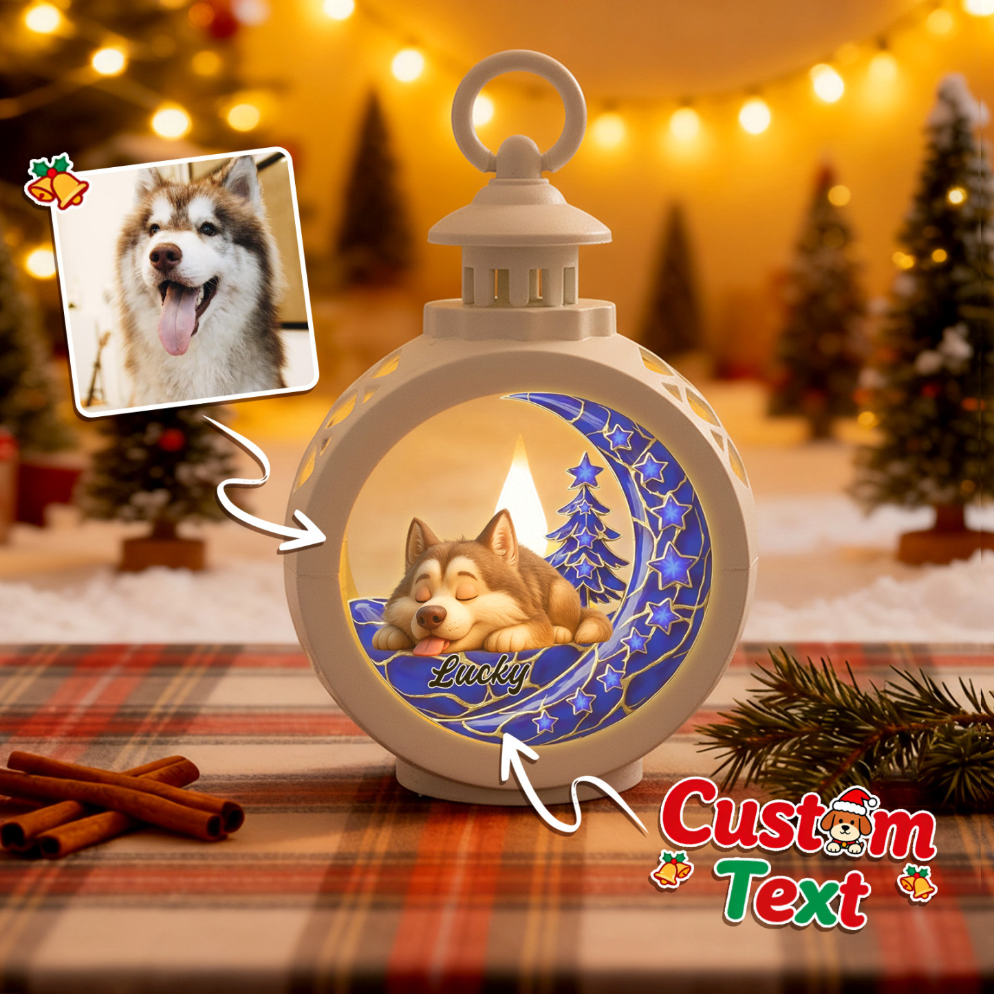 Custom Christmas Lantern Beside You Personalized Christmas Gifts for Pet Lovers Colorful - MyFaceSocksAU