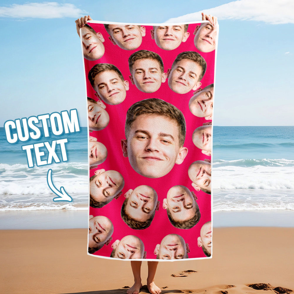 Custom Photo Beach Towel Cartoon Muti-face Colored Beach Towel Summer Funny Gift Idea Yellow Beach Towerl - MyFaceSocksAU