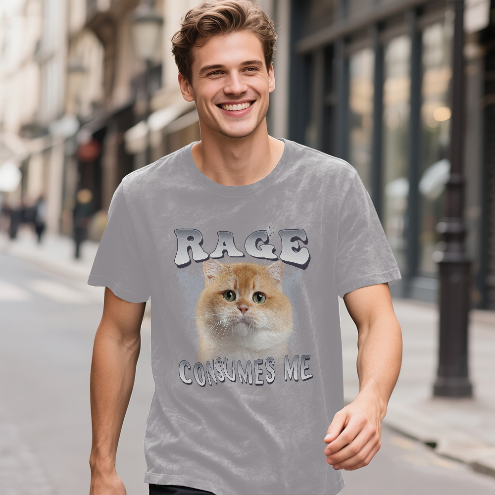Custom Face Funny Cat Meme T-Shirt Vintage Graphic Tee with Your Photo and Text Retro 90s Style Cat Lover Shirt Unisex Pet - MyFaceSocksAU