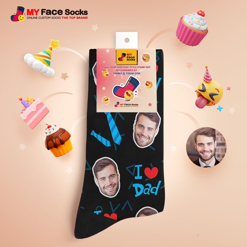 Custom I Love Dad Photo Print Socks Colorful  Dad Socks Personalized Custom Design Best Fathers Day Gift - MyFaceSocksAU