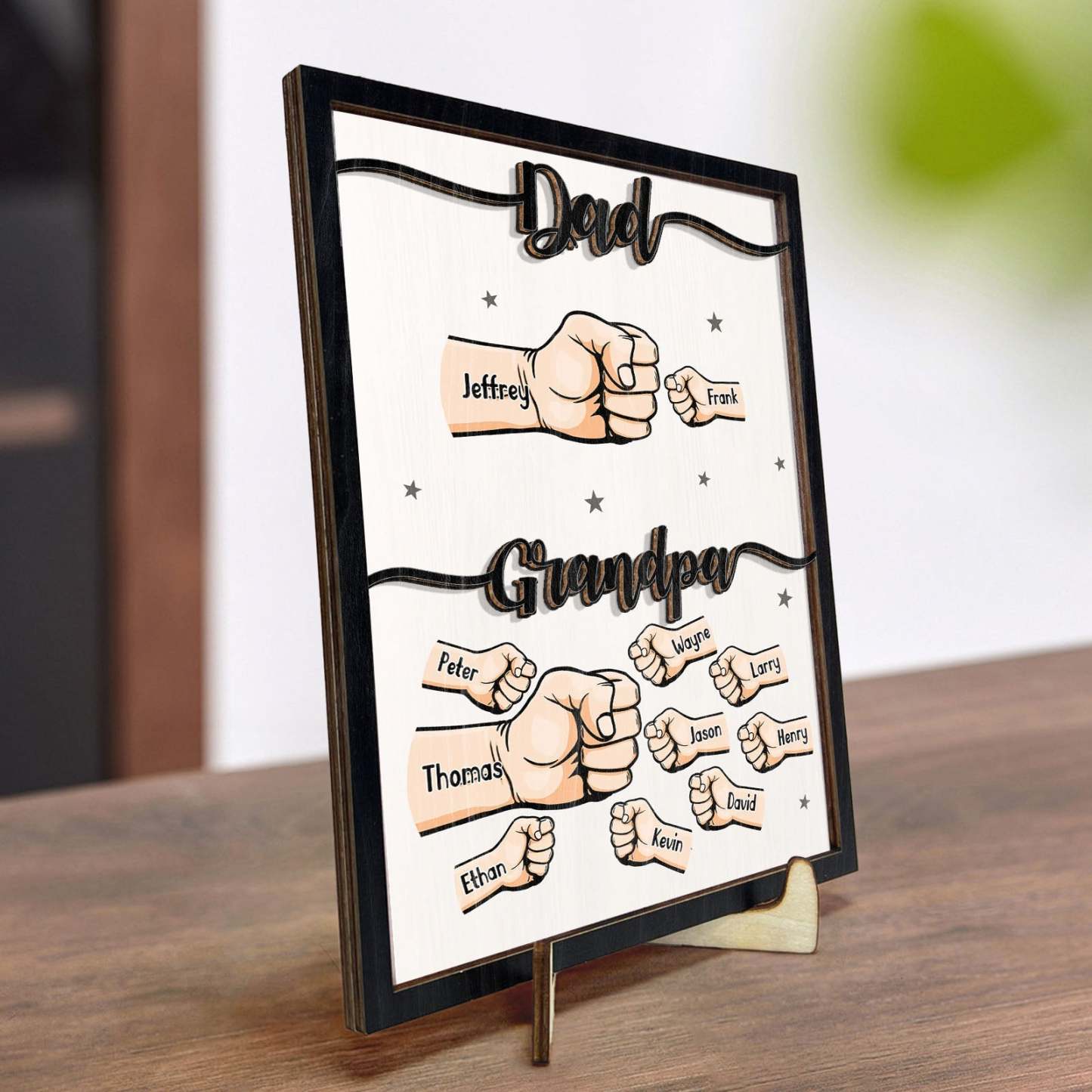 Personalised Names Fists Bump Dad Grandpa Wooden Plaque Father's Day Gift