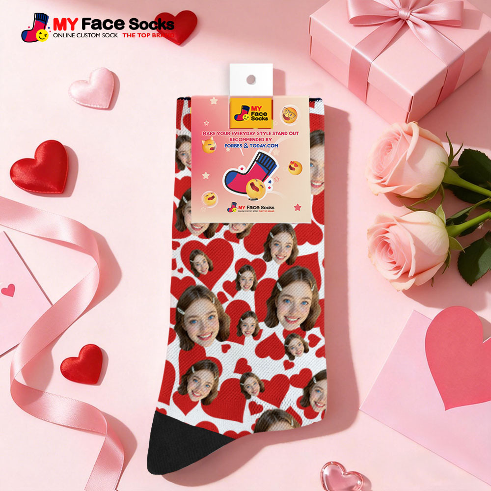 Custom Heart Face Socks Personalized Photo Valentine’s Day Couple Gift - MyFaceSocksAU