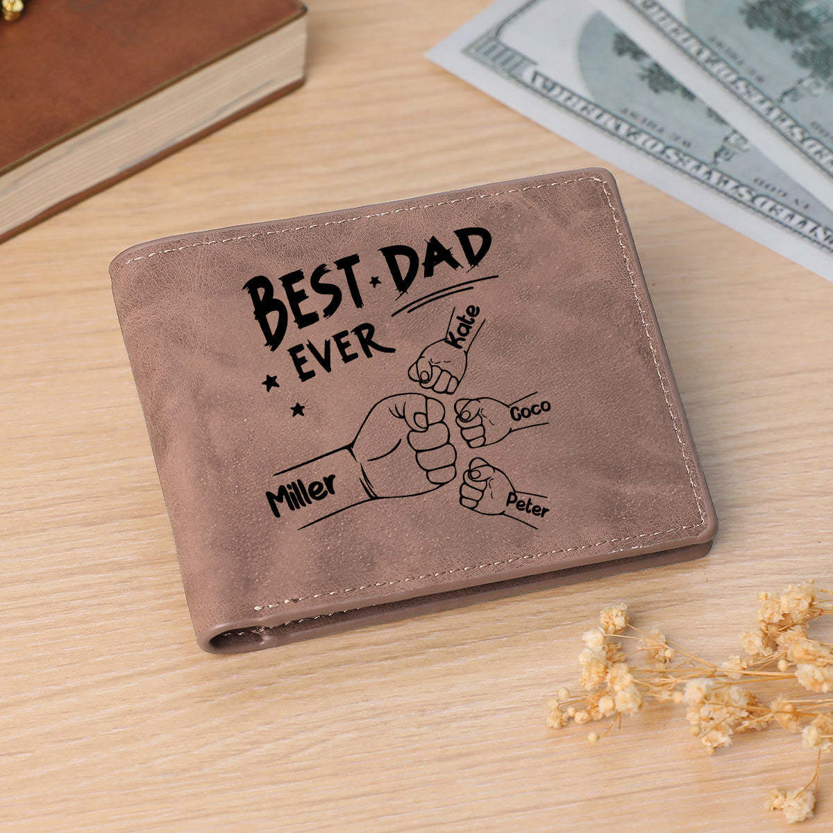 Father's Day Gifts Custom Names Wallet Personalised Fists Bump Men's Bifold Wallet for Him