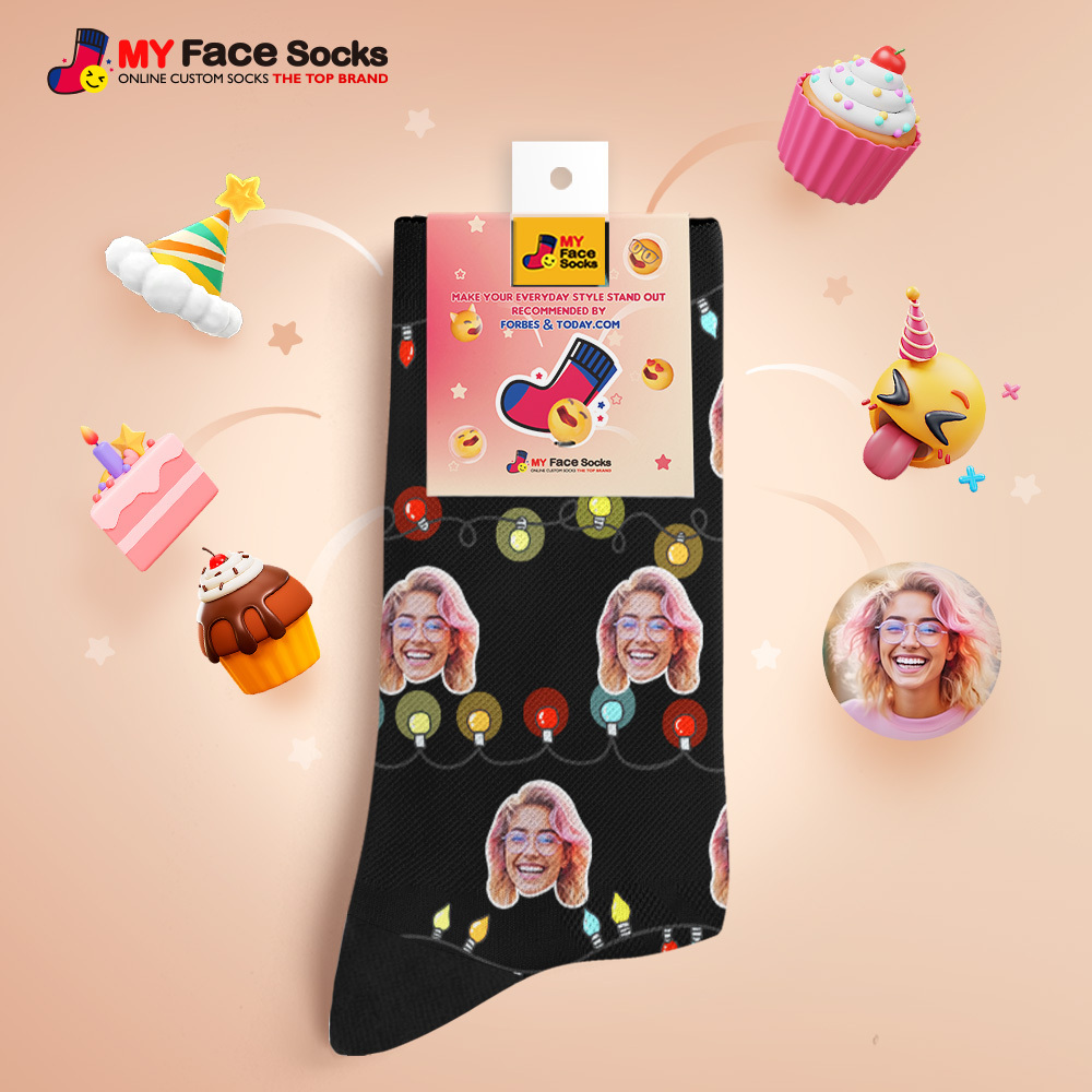 Custom Face Santa Cute Multicolor Socks Personalized Christmas Photo Socks Funny Holiday Gift for Family & Friends - MyFaceSocksAU