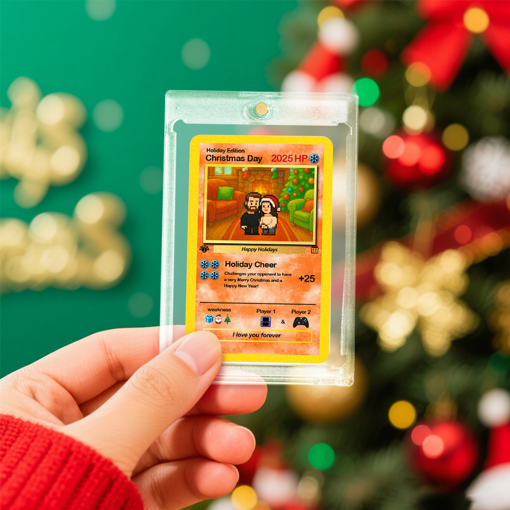 Custom Merry Christmas Card Present for Family Turn Your Photo into a Unique Collectible Pixel Man Style Card Xmas Gift - MyFaceSocksAU