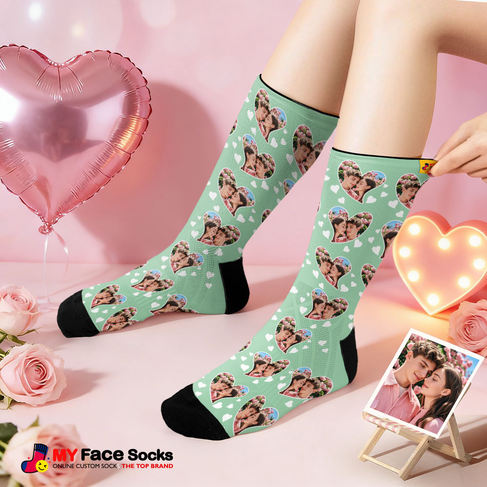 Custom Couple Theme Heart Face Socks Personalized I Love You Couple Valentine Day Socks with Photo Cute Couple Gift - MyFaceSocksAU