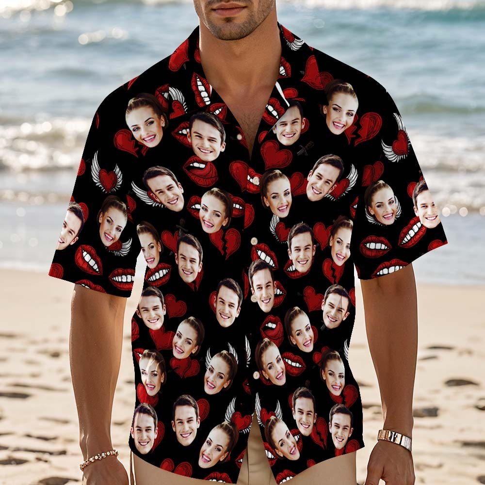 Custom Couple Face Hawaiian Shirt Cute Position Shirt Personalized Couple Hawaiian Shirt With Face Photo Hawaiian Shirt Anniversary Gift Idea - MyFaceSocksAU