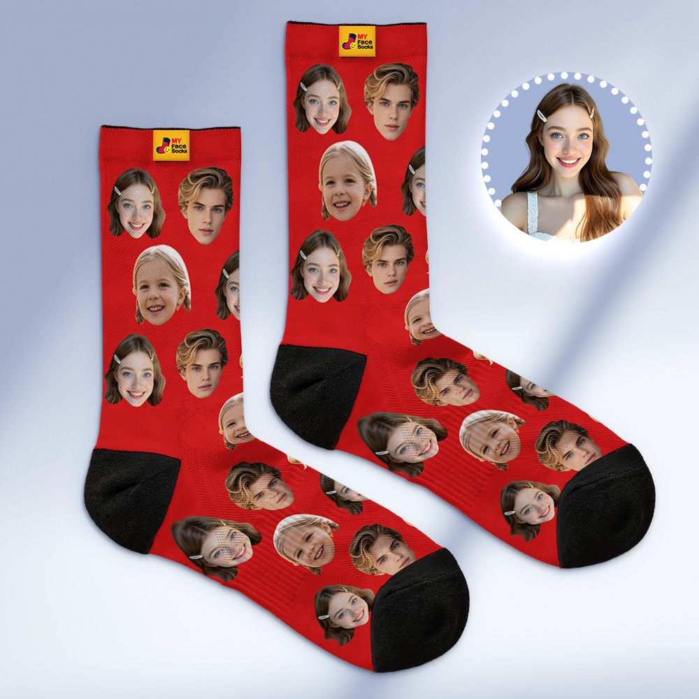 Custom Face Socks Personalized Socks with Faces Photo Blue Funny Gift Photo Family Socks - MyFaceSocksAU