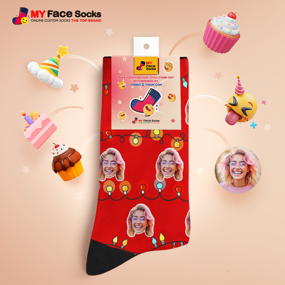 Custom Face Santa Cute Multicolor Socks Personalized Christmas Photo Socks Funny Holiday Gift for Family & Friends - MyFaceSocksAU