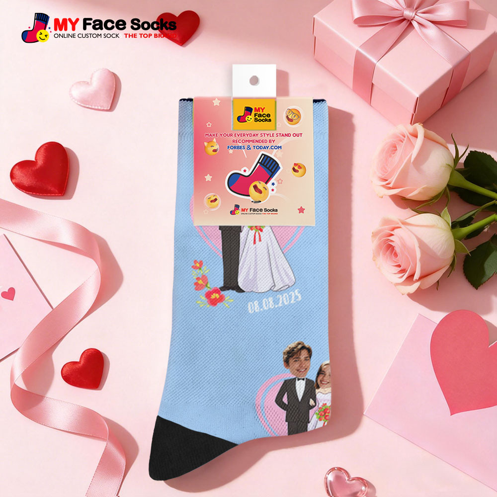 Custom Wedding Theme Purple Face Socks Personalized I Love You Valentine Day Socks with Photo Cute Couple Gift - MyFaceSocksAU
