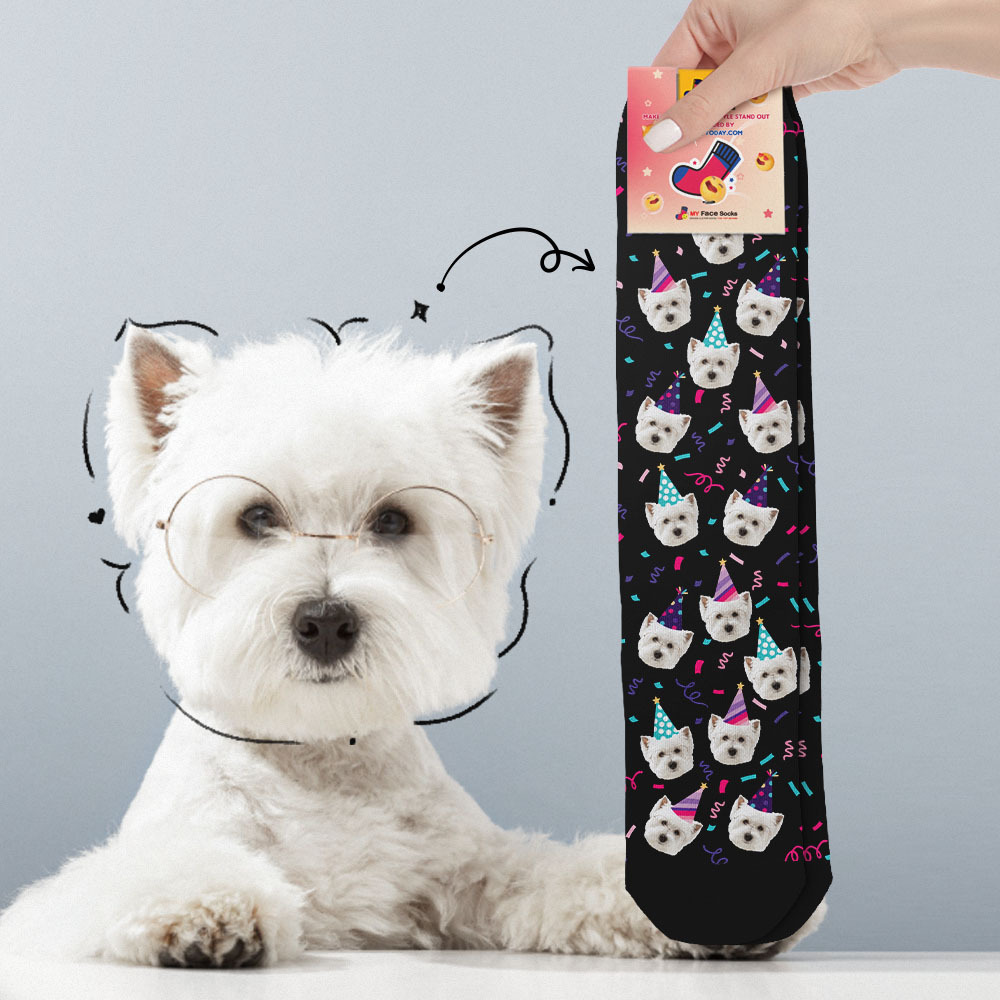Personalized Face Photo Printed Socks Happy Birthday Hat White Socks Personalized Custom Designs Best Gift Idea - MyFaceSocksAU