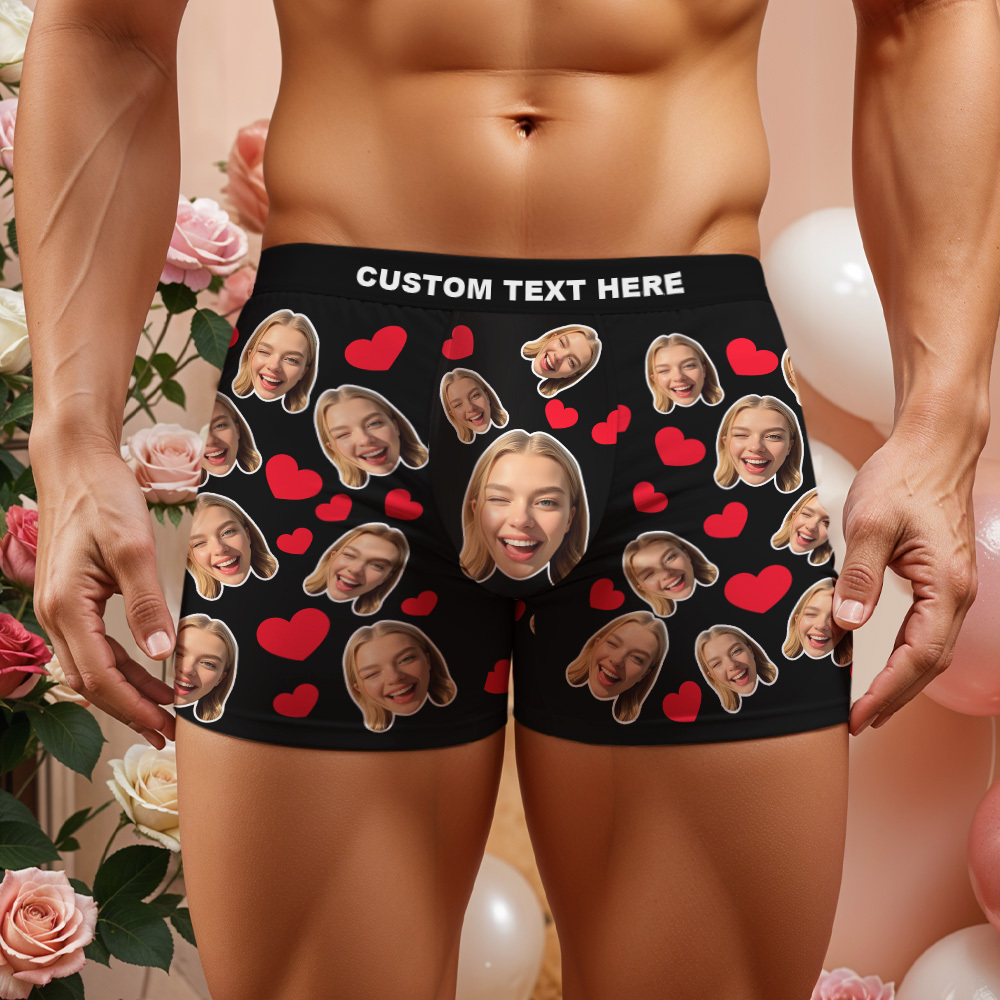 Personalized Face Men's Boxer Underwear Face Couple Heart Boxer Gift Custom Photo Funny Men's Boxer Briefs Valentine Gift - MyFaceSocksAU