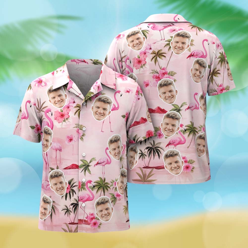 Custom Women Light Green Flamingo Face Hawaiian Shirt Face Vacation Summer Party Gift - MyFaceSocksAU