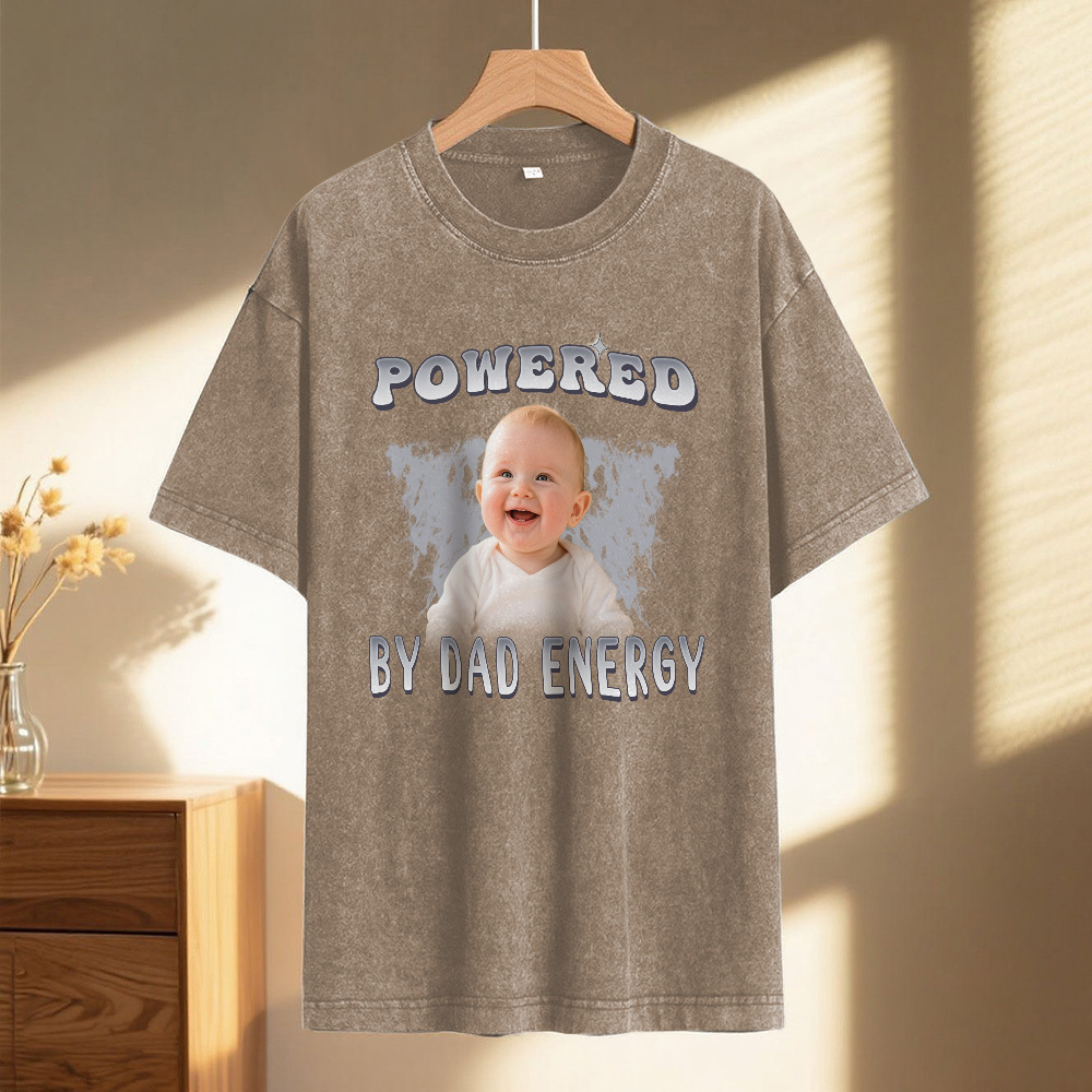 Custom Funny Kids Photo and Text T-Shirt for Dad Personalized Vintage Tee Retro Washed 90s Style Fathers Day Gift - MyFaceSocksAU
