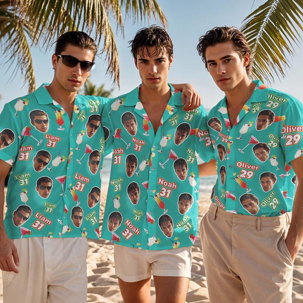 Personalized Birthday Face And Name White Hawaiian Shirt Custom Face  Birthday Party Funny Shirt Custom Face Photo Birthday Matching Birthday Party Group Shirt - MyFaceSocksAU