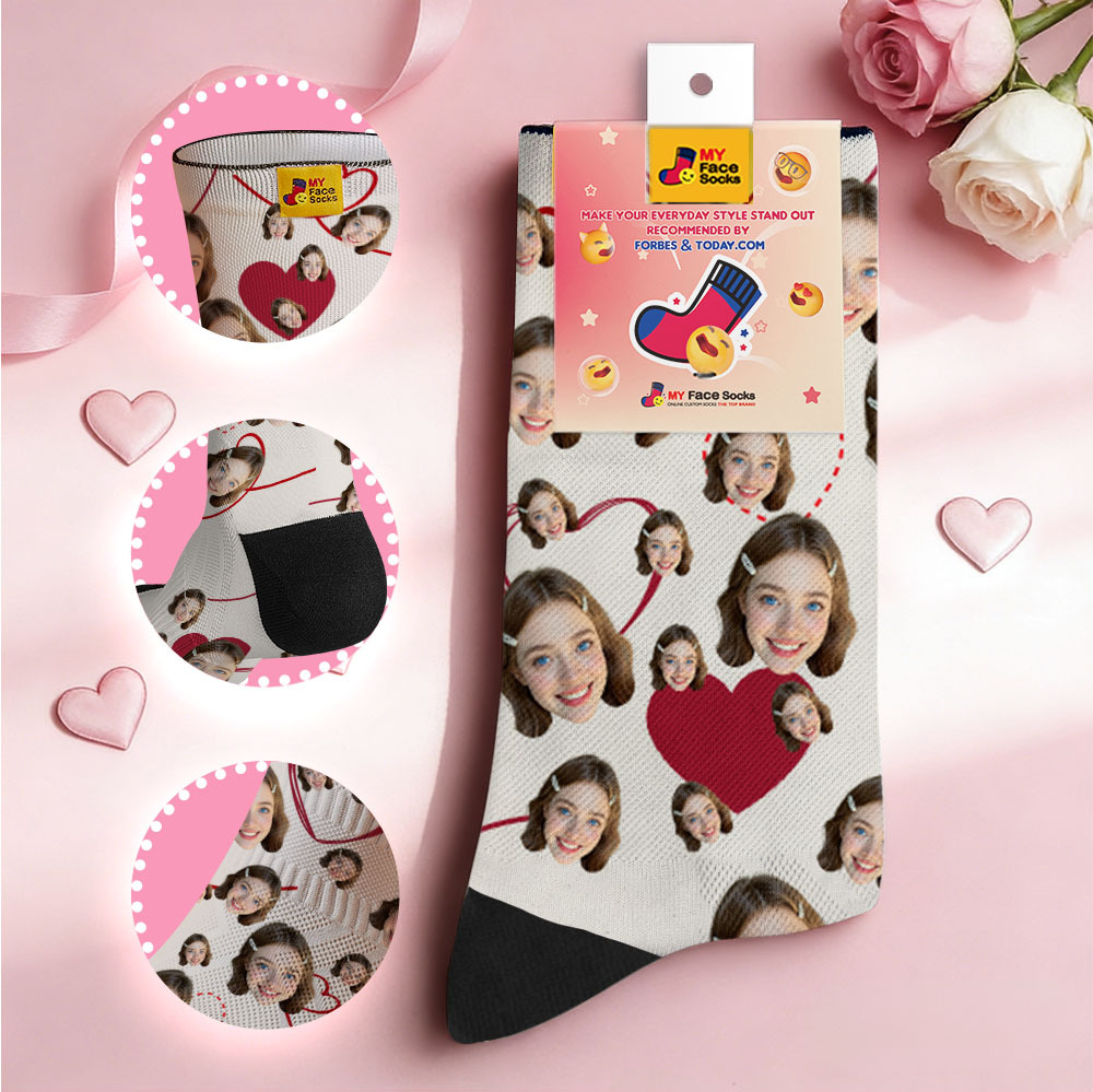 Custom Heart Face Socks Personalized Photo Valentine’s Day Couple Gift - MyFaceSocksAU