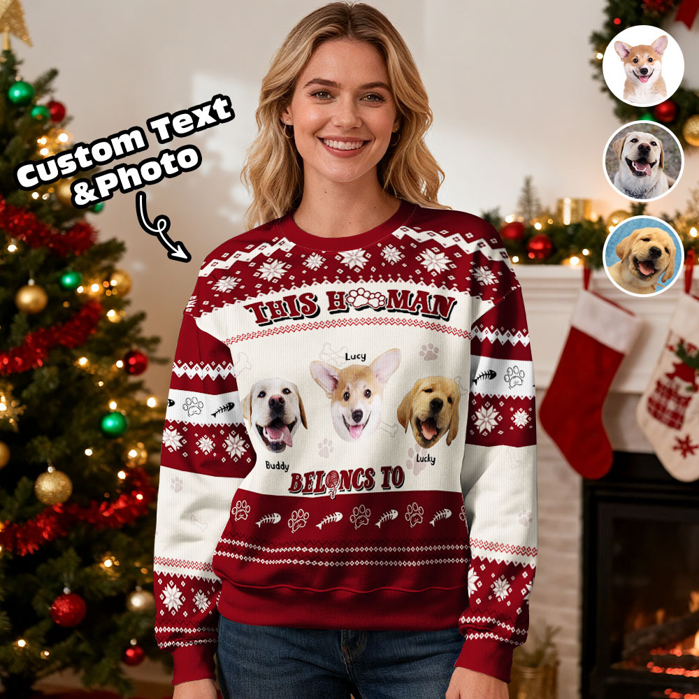 Custom Face Round Neck Hoodie Personalized Custom Photo Black Christmas Gifts For Family Cute Pet Face Sweater Xmas Leds Unisex Hoodies - MyFaceSocksAU