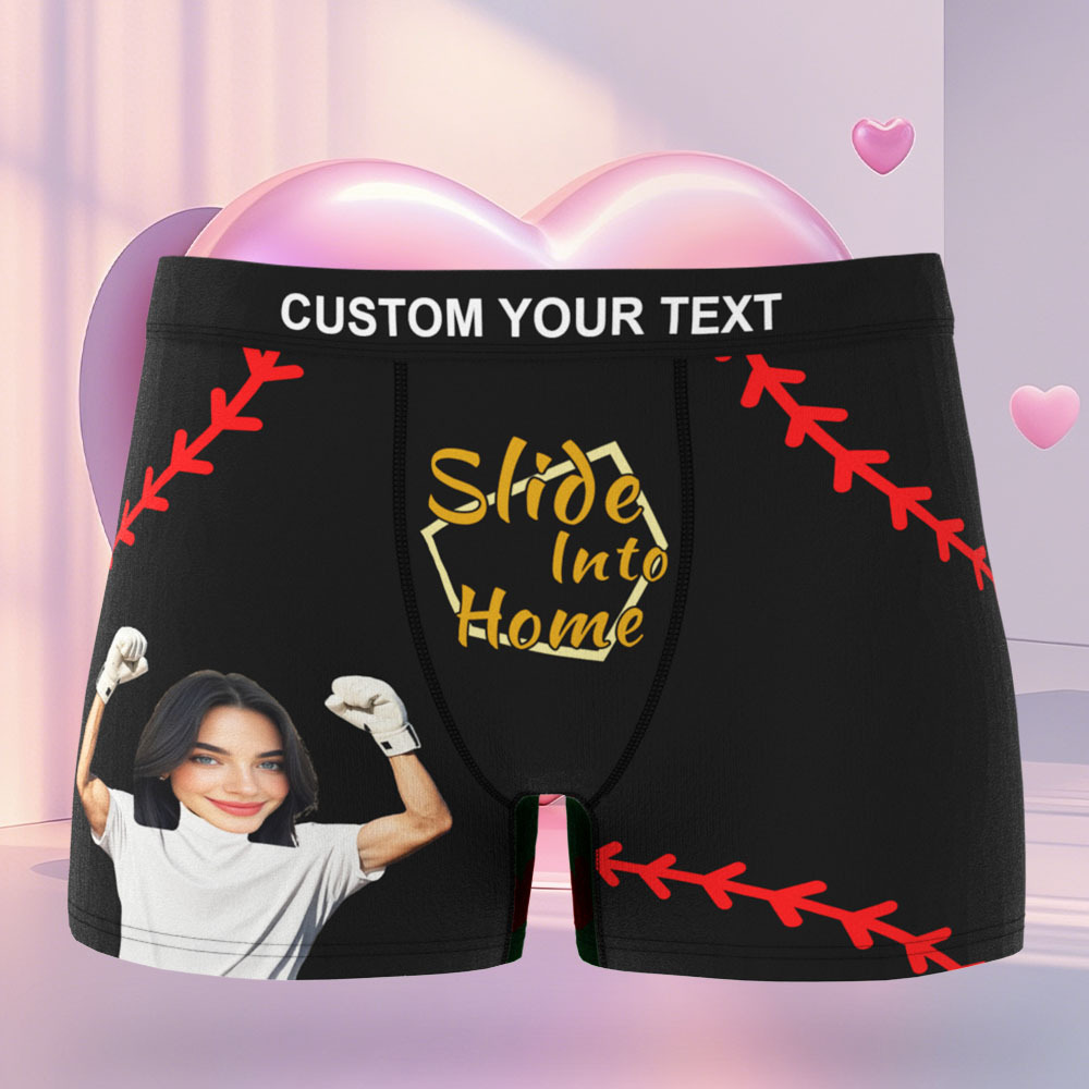 Custom Face Men's Boxer Slide Into Home Underwear Gifts for Husband Boxer - MyFaceSocksAU