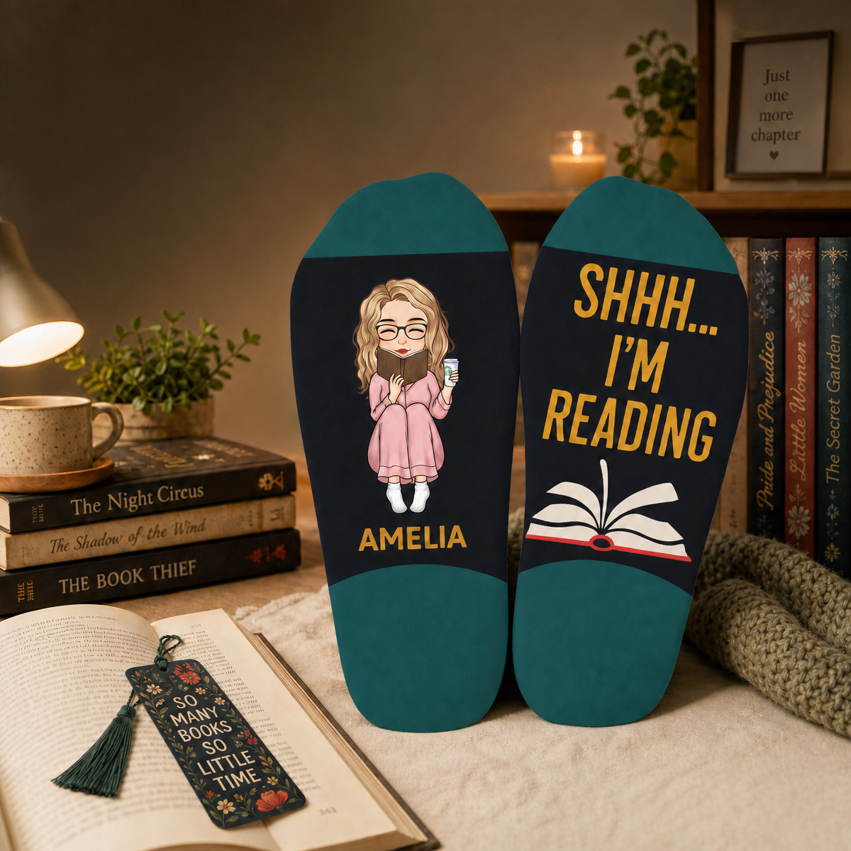 Custom Crew Socks - Personalized Bookish Gifts For Book Lovers, Bookworms, Readers - This Is My Reading Zone - MyFaceSocksAU