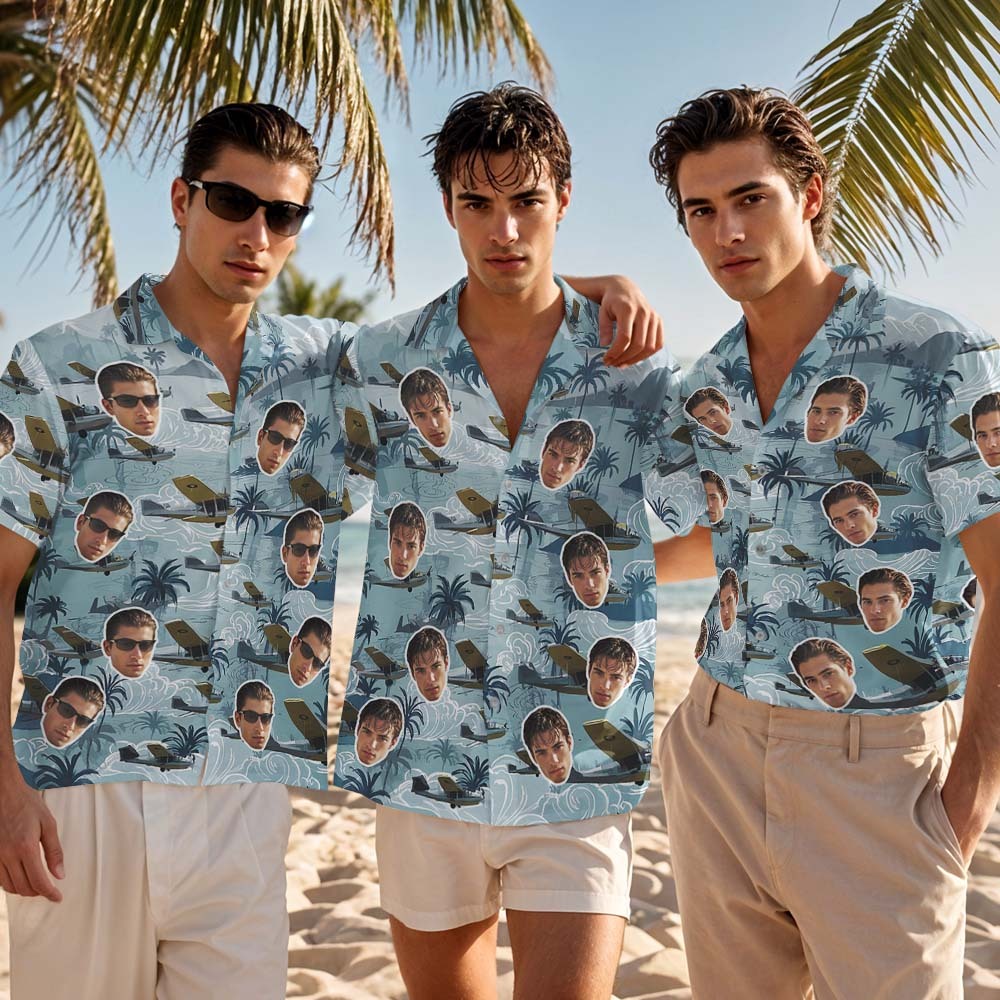 Custom Face Hawaiian Shirt Vibrant Flower Aloha Face Blue Hawaiian Shirt - MyFaceSocksAU
