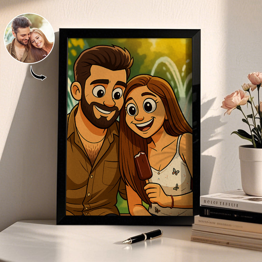 Custom Cartoon Photo Wooden Frame Decorations Romantic Decor Plaque Gifts for Family - MyFaceSocksAU