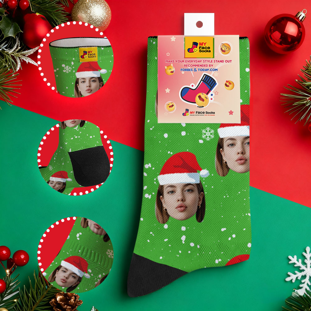 Personalized Christmas Socks Black SantaPhoto Socks Custom Christmas Socks Gift for Family Couple - MyFaceSocksAU