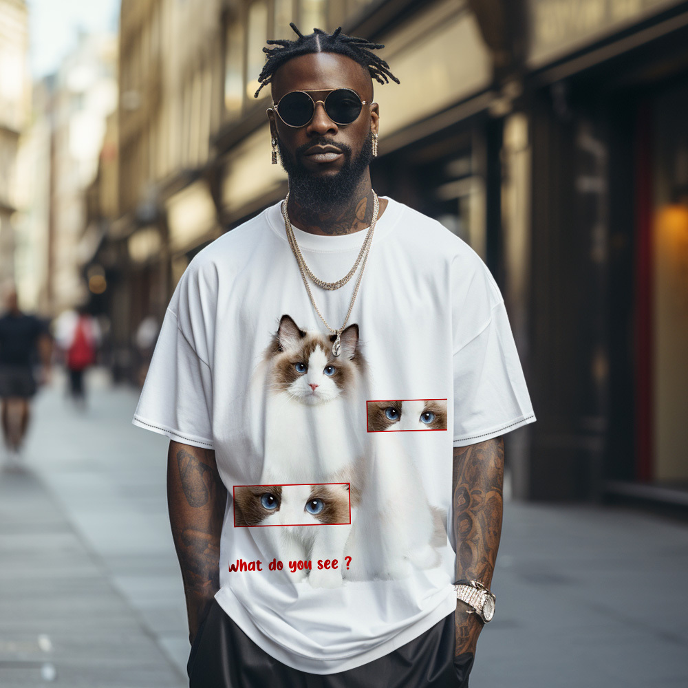Custom Cute Cat T-Shirt Stroke Cat Photo Tshirt Retro Picture Lettering T-Shirt Pet Lover Gift - MyFaceSocksAU