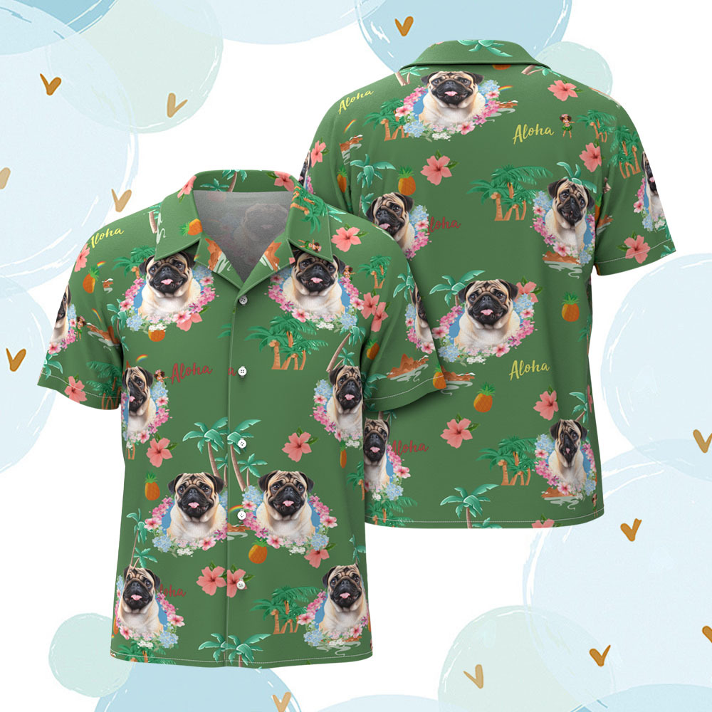Custom Men Hawaiian Shirts Pet Face Colorful Flower Hawaiian Shirt Gift for Pet Lover - MyFaceSocksAU