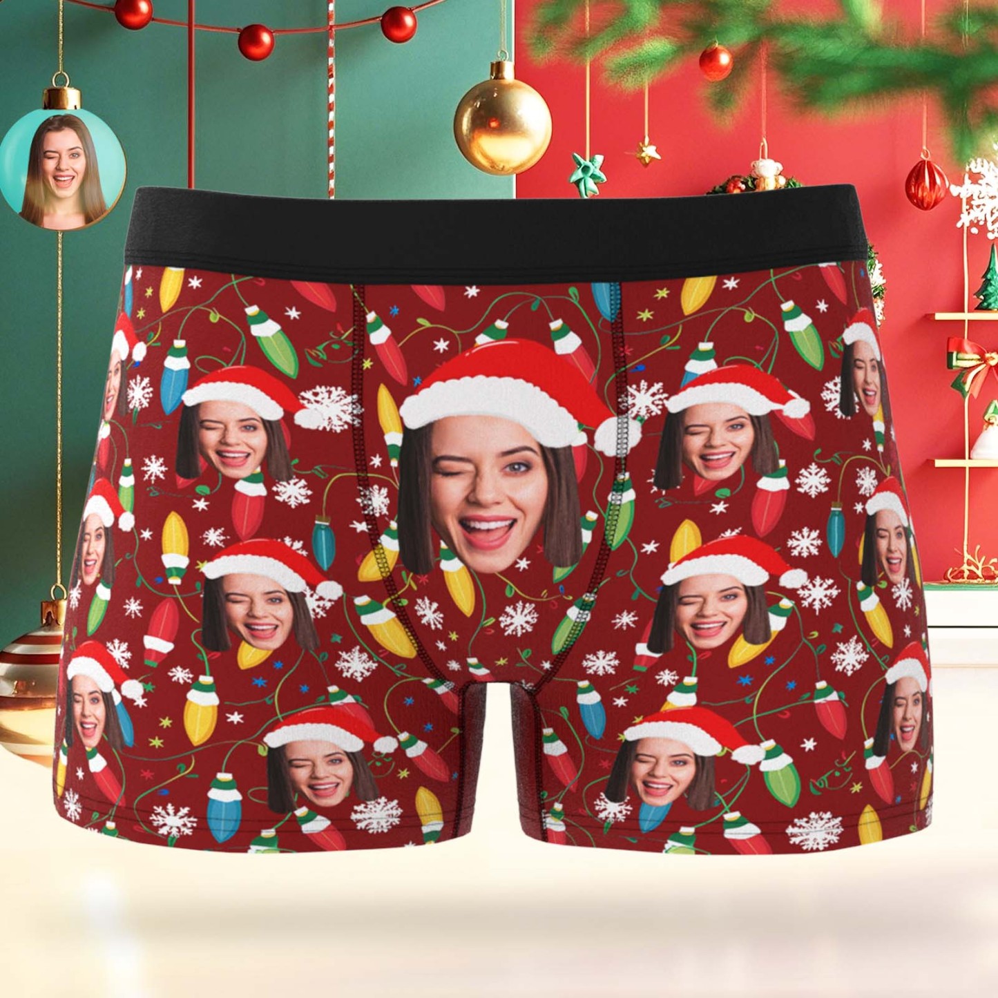 Custom Face Men's Boxer Underwear Snowflake Santa Claus Personalized Photo Funny Men's Boxer Briefs Christmas Gift - MyFaceSocksAU