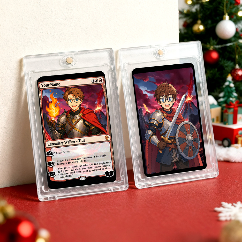 Custom MTG Style Walker Card Personalized Magic Style Christmas Gift Funny Cartoon Christmas Gift for Him or Her - MyFaceSocksAU