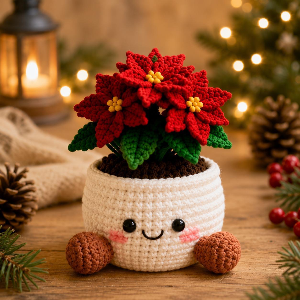 Crochet Christmas Plant Pot Cover – Handmade Holiday Decor for Home & Office - MyFaceSocksAU