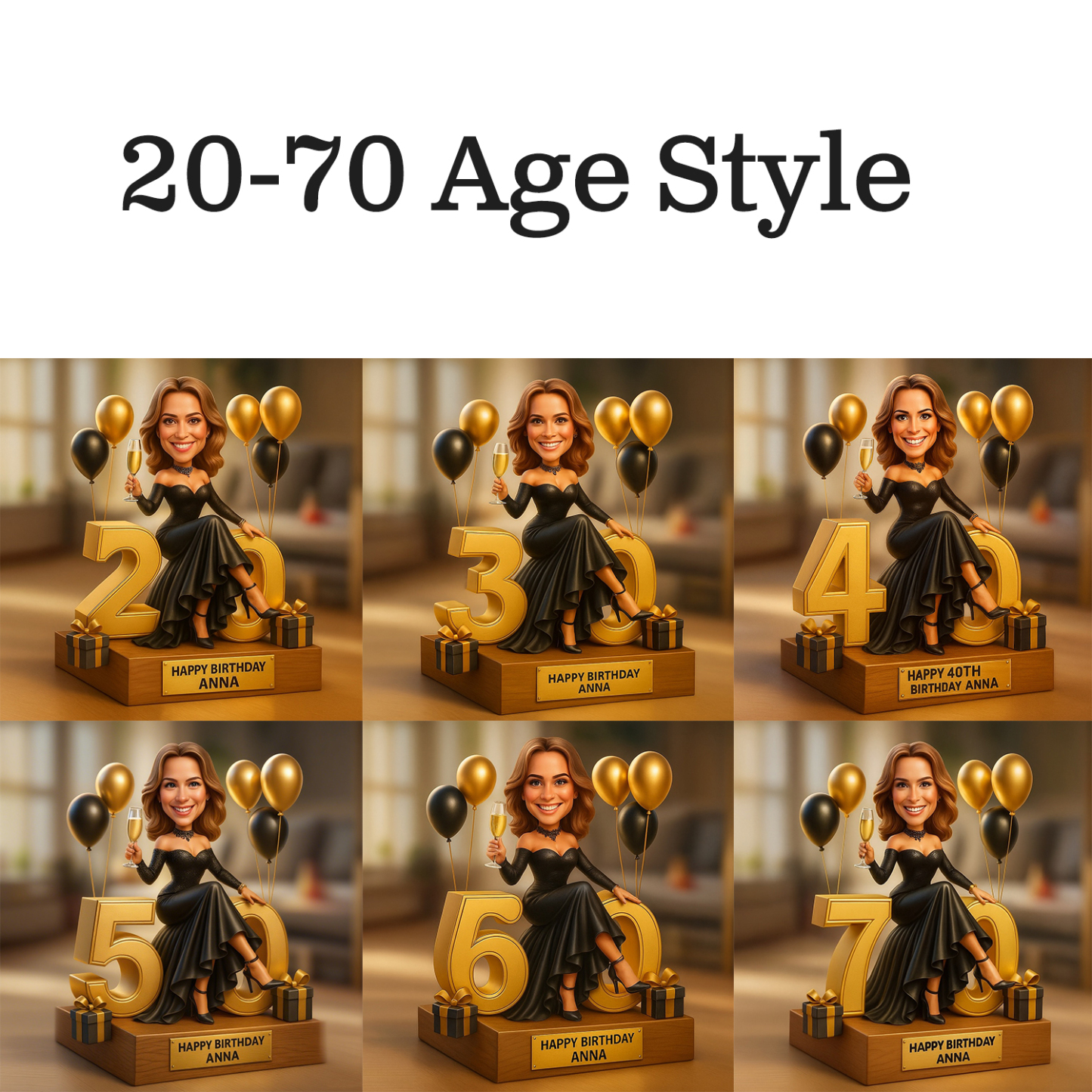 50th Birthday Portrait Caricature Gift Personalized for Women 2D Look 3D Pop - MyFaceSocksAU