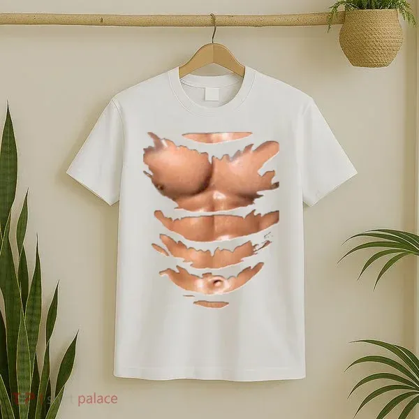 Ripped Chest T-Shirt for Men – Funny Fake Muscles Tee, Halloween Costume or Gift for Gym Lovers - MyFaceSocksAU