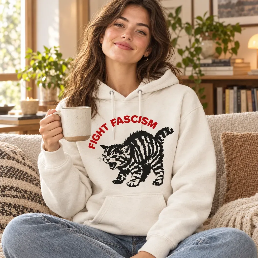 Fight Fascism Tabby Cat T-Shirt – Bold Statement Tee for Activists & Gift Givers This Holiday