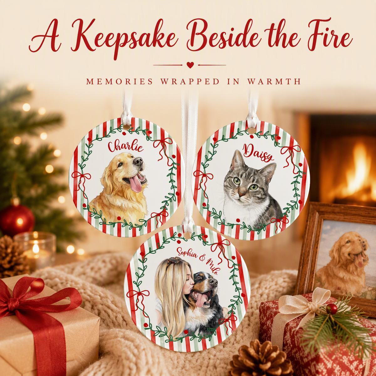 Personalized Pet Photo Christmas Ornament: Portrait From Photo Pet Ornament, Cat Lover Gift, Dog Lover Gift, Pet Lovers Gift, Dog Owner Gift - MyFaceSocksAU
