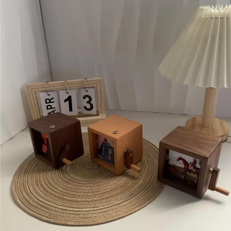 Custom Hand-Crank Flipbook Box Photo Album with Light Black Walnut Baby Photo Cube Frame Fathers Day Gift - MyFaceSocksAU