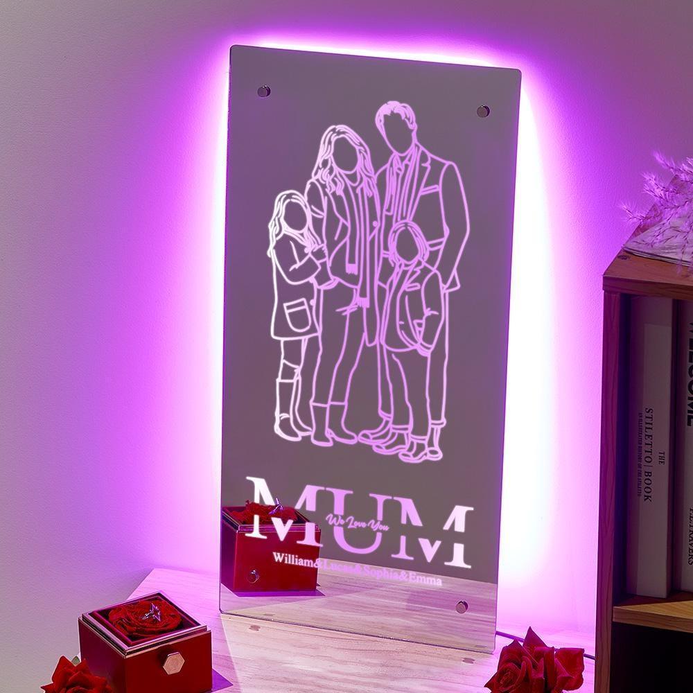 Personalized Silhouette Photo Mirror Light Custom Family Memorial Gift for Dad Family Gift - MyFaceSocksAU