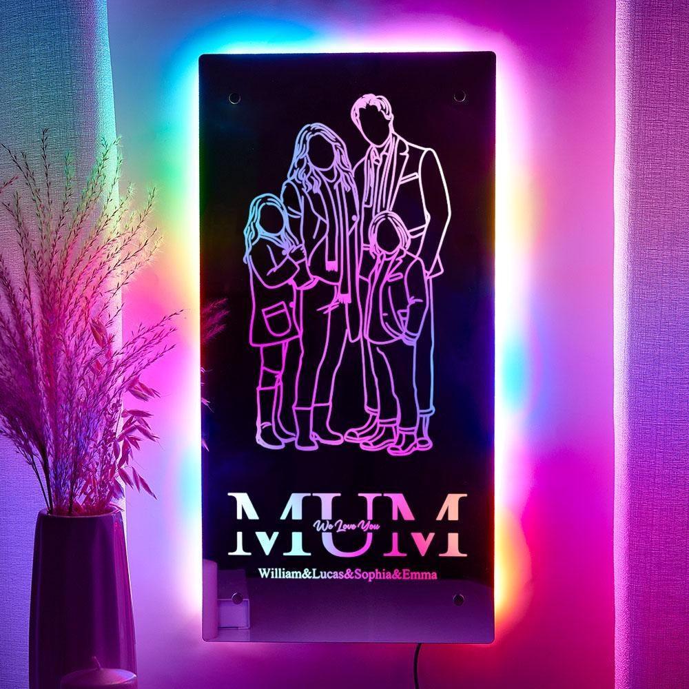 Personalized Silhouette Photo Mirror Light Custom Family Memorial Gift for Dad Family Gift - MyFaceSocksAU