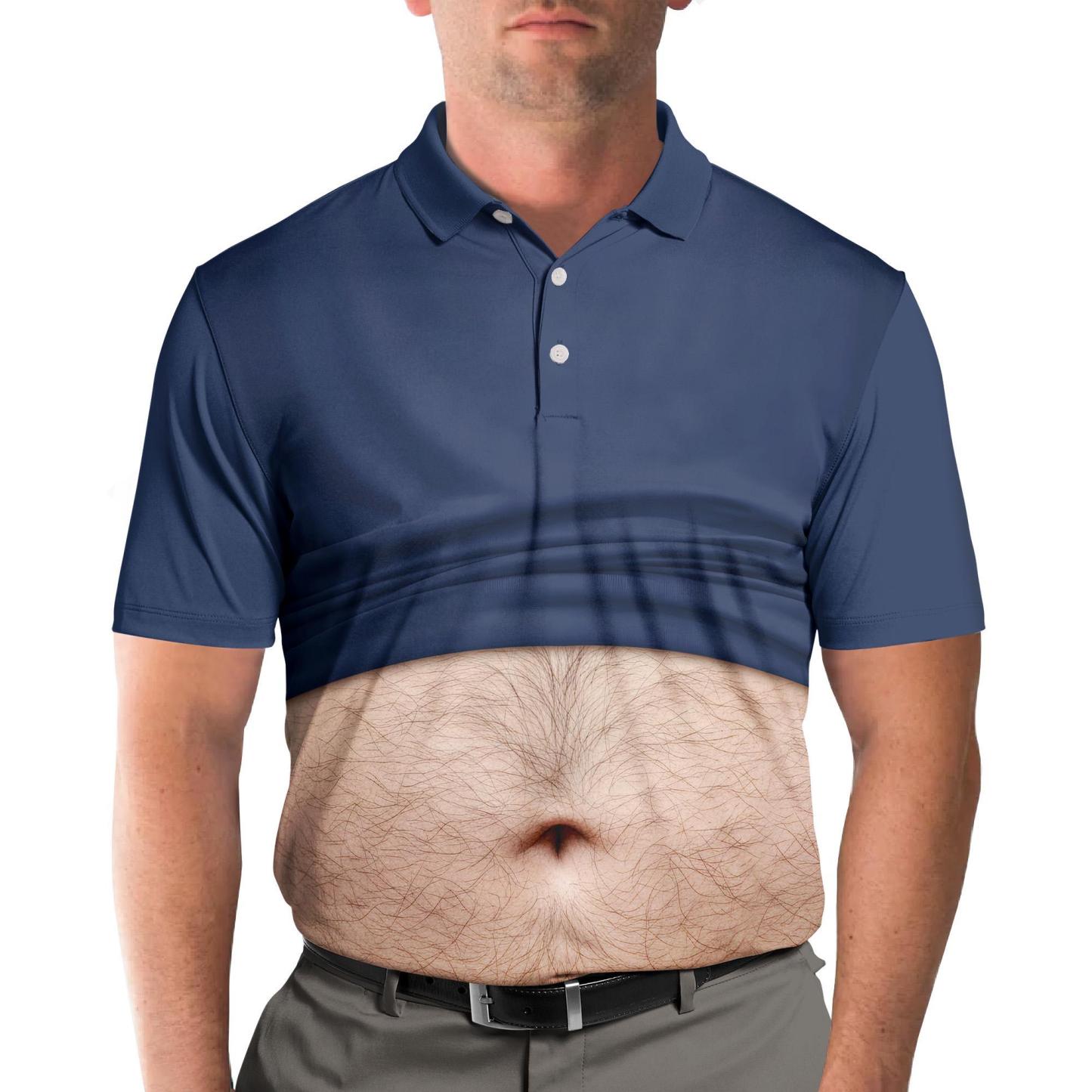 Funny Belly Polo Shirt for Men, Dad Bod Illusion Polo, Novelty Beer Belly Shirt, Hilarious Party Polo, Gag Gift for Dad Husband - MyFaceSocksAU