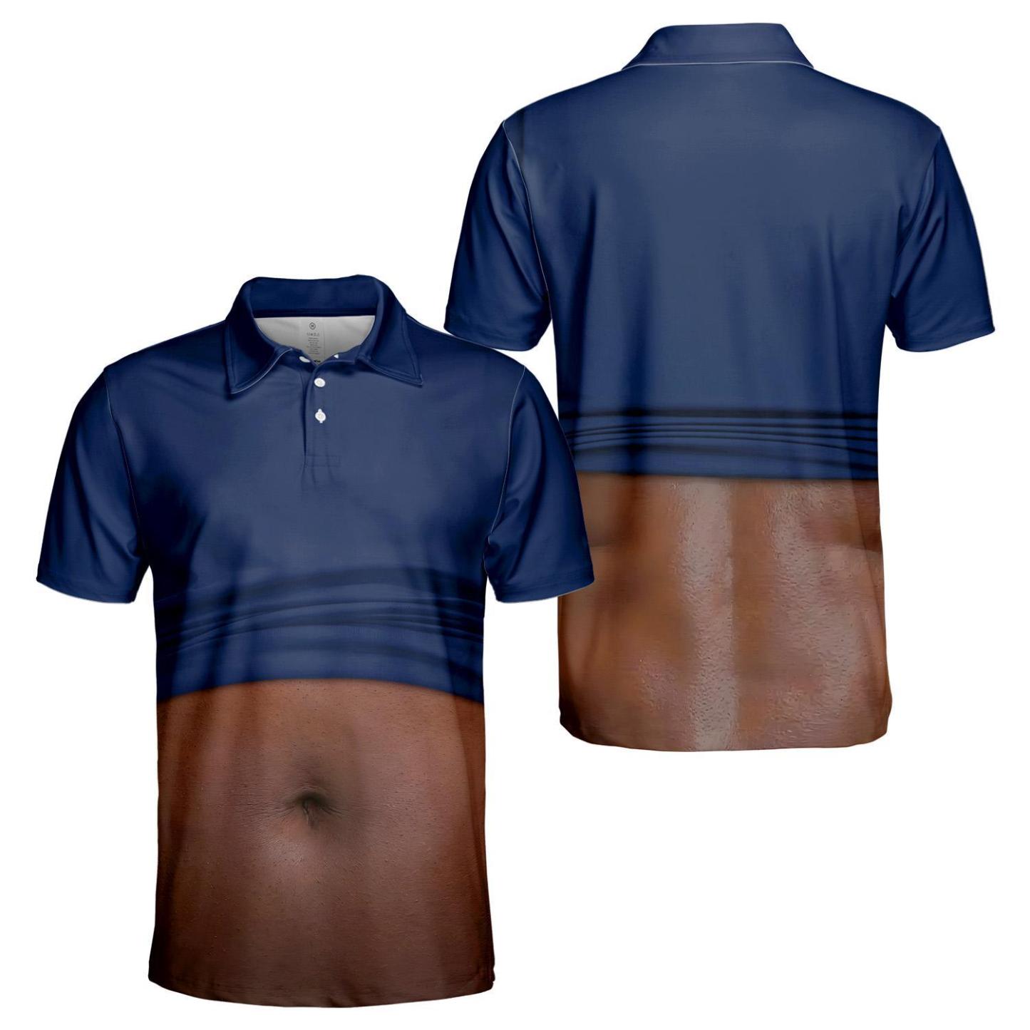 Funny Belly Polo Shirt for Men, Dad Bod Illusion Polo, Novelty Beer Belly Shirt, Hilarious Party Polo, Gag Gift for Dad Husband - MyFaceSocksAU
